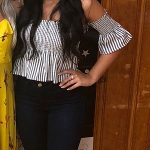 Cropped off the shoulder stripe top
